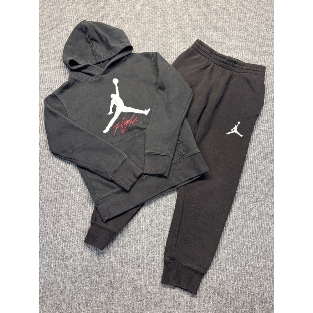Jordan Flight Kids Tracksuit Set Black Hoodie and Joggers Size S 8-10 Years